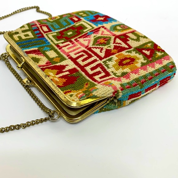 Gold Chain Strap Handmade Baja Carpet Mini Bag | Hippie Unique Bag | Mexican - Picture 2 of 8